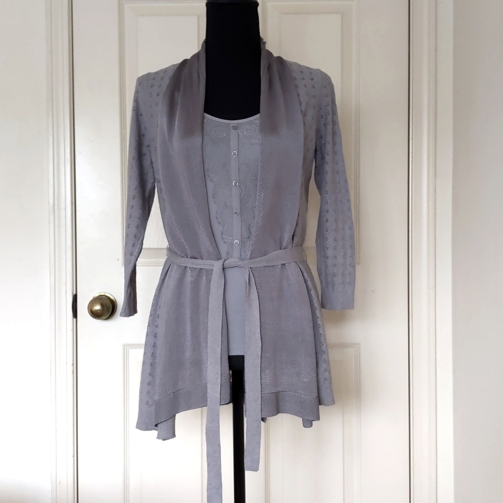 The Limited Crochet Cardigan with placket and lace Cami Set.